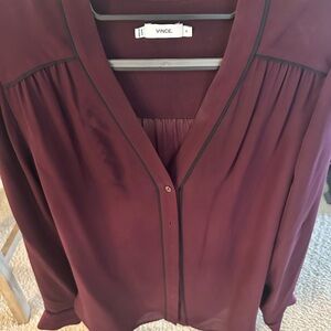 Vince Red Long Sleeve Pleated Blouse